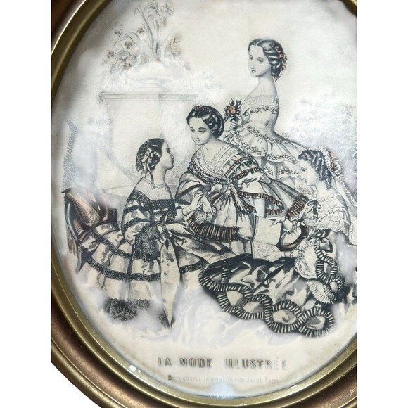 Antique VTG La Mode Illustree Paris French Fashion Framed Art Print Lot‎ of 2 - Picture 3 of 9